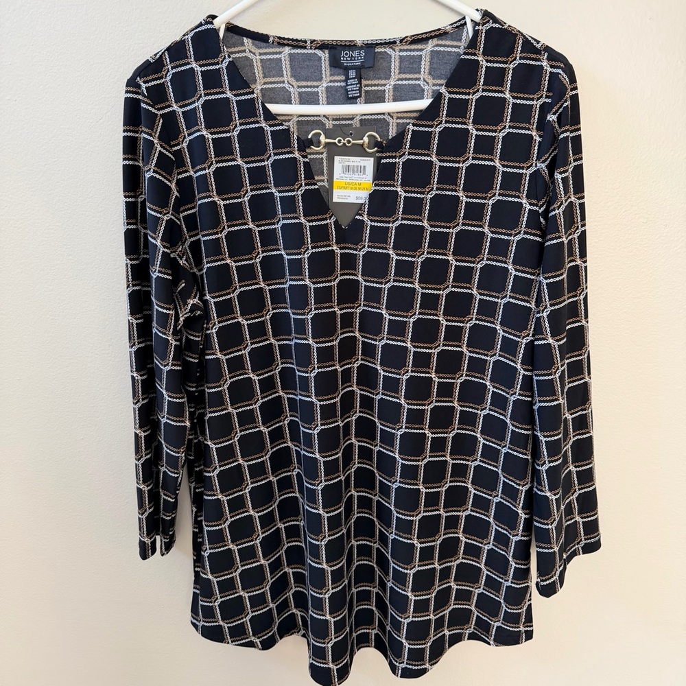 Jones New York Black, Brown and White Top Sz M